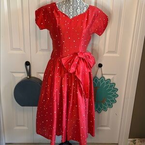 🦩Vintage 1950s Style Red Polka Dot Fit & Flare Dress with Bow